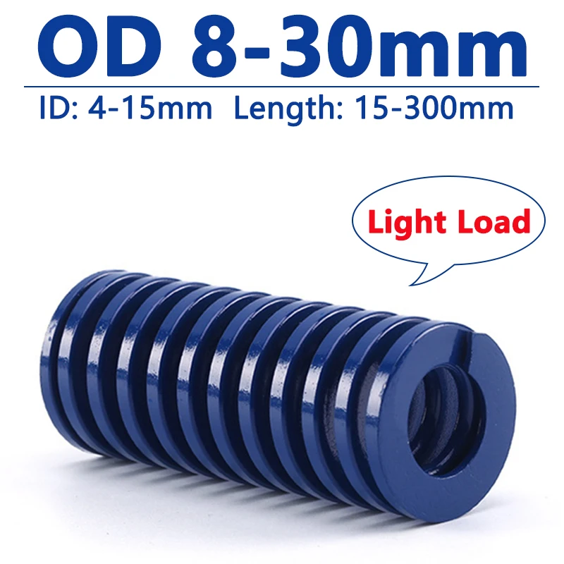 

1pc Blue Light Load Die Mold Spring Compression Spring Steel Outer Diameter 8 10 12 14 16 18 20 22 25 27 30mm Length 15-300mm