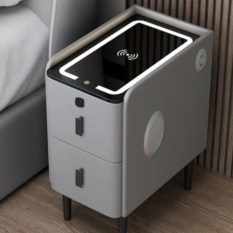 Nordic Smart Nightstand Luxury Small Wood Bedroom Unique Bedside Table Space Saving Narrow Organizer Muebles Hotel Furniture