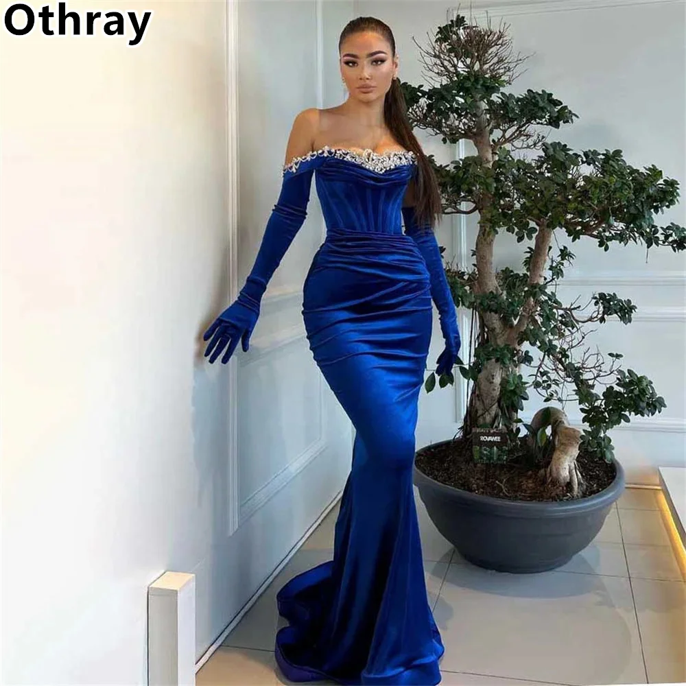 Othray Amazing Royal Blue abiti da sera Off The Shoulder Mermaid Party Dresses with plisats muslimatexatextial guads untuption