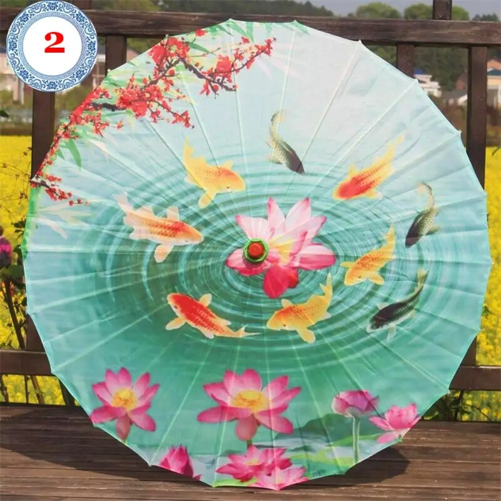

Chinese Antique Wedding Bride Oiled Paper Umbrella Swimming Fish Lotus Flowers 56cm Costumes Photography Umbrella 10 Colors