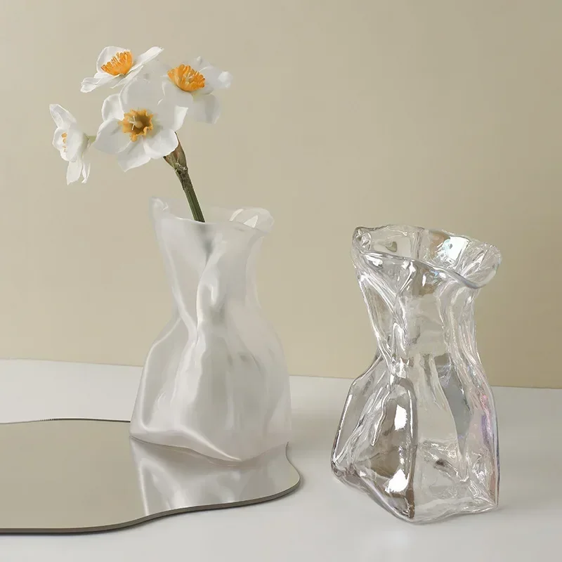 

CuteLife Aesthetic Modern Transparent Glass Flower Vase Living Room Home Decoration Table Vase Ins Wedding Hydroponic Plant Vase