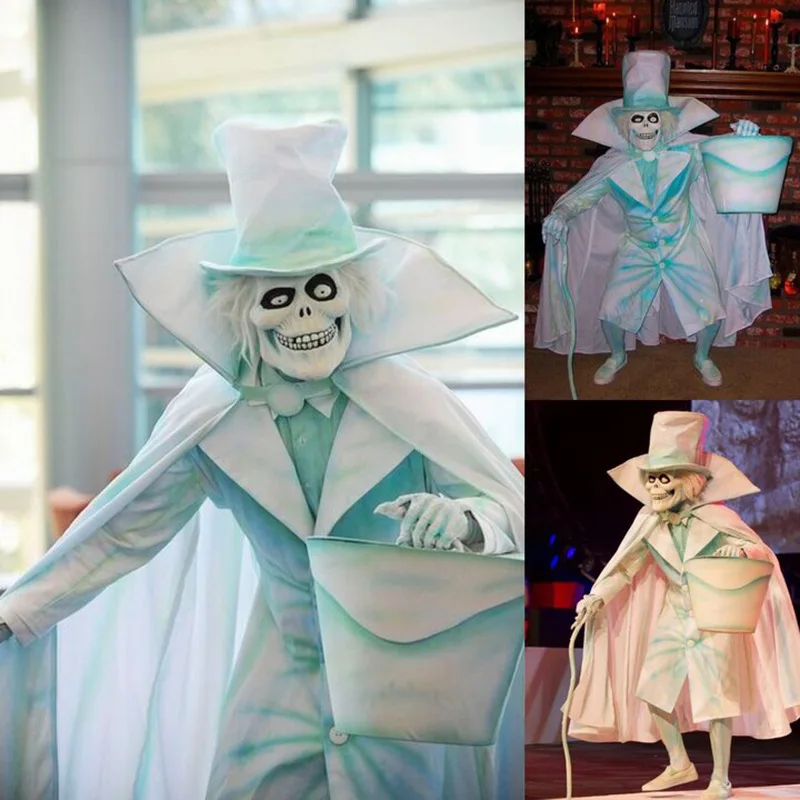 Creative Funny Novelty Hat Box Ghost Decor Christmas Halloween Props Resin Crutch Cloak Skull Ghost Courtyard Sculpture Decor