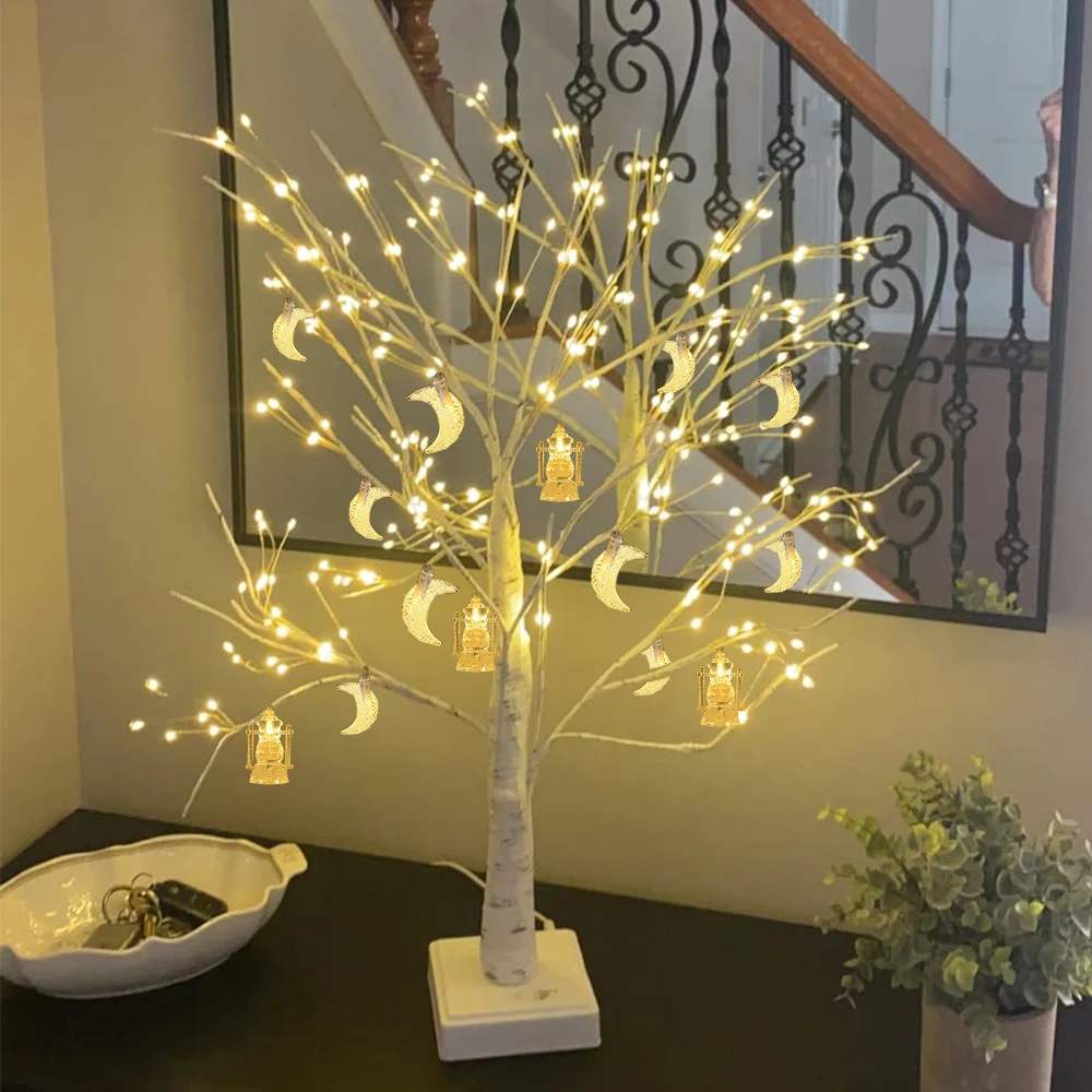 Ramadan decoration Birch Tree with LED Lights Eid Mubarak Tabletop Tree Decorations Lighted up Tree Ramadan Kareem Party Lights