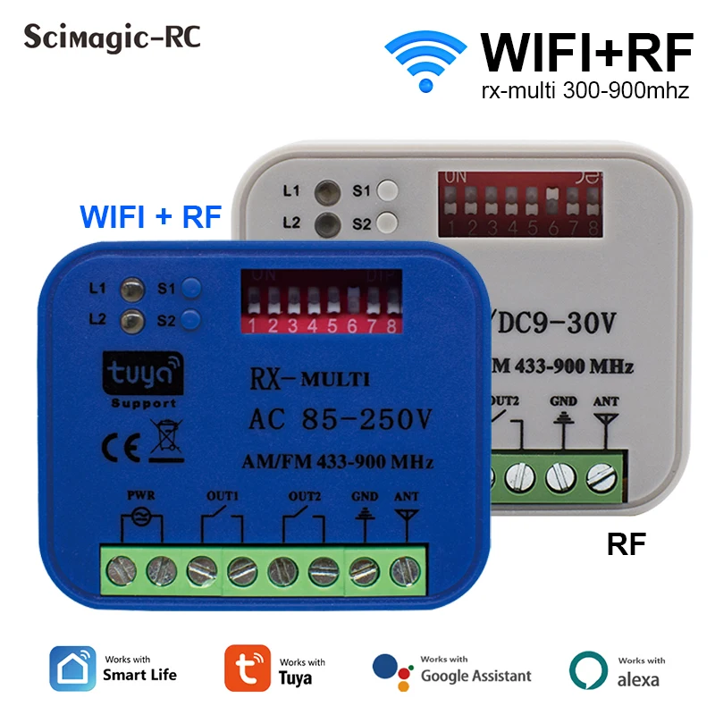 

RX MULTI 300-900MHz Tuya Wifi Smart Garage Door Opener Receiver Gate Opening Module With Smartphone 2CH Controller Multi-Brand