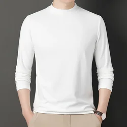 2023 New Winter Mens Casual Cotton Black White O-Neck Long Sleeve Tshirts Fashion Warm T-shirts