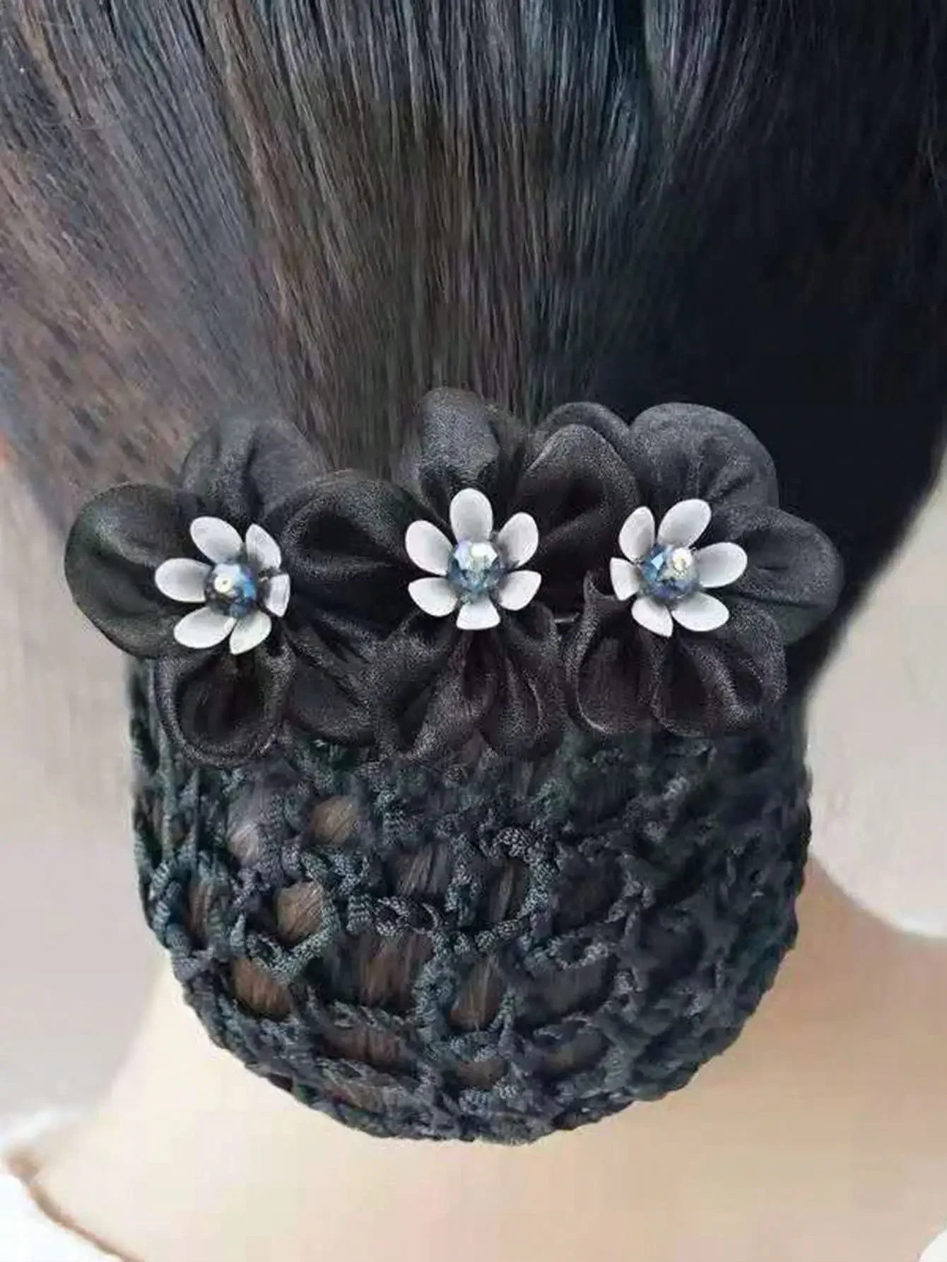 Redecilla profesional para el cabello con accesorio de lazo floral para peinados de moño para mujer