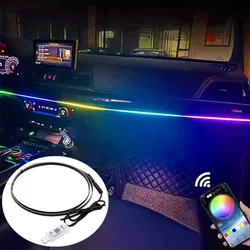 Carro LED Luz Atmosfera, 64 Cores, Tiras de Acrílico, 110cm, Full RGB, Auto Interior, Hidden App, Controle Remoto, Lâmpada Ambiente, USB