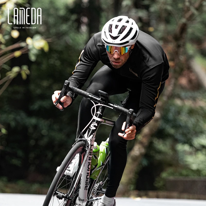 

Lameda Men's Warm Long Sleeve Cycling Outfit Wind Resistant Cold Proof Fleece Lined Design, Anti-slip Hem, Reflective Decoration