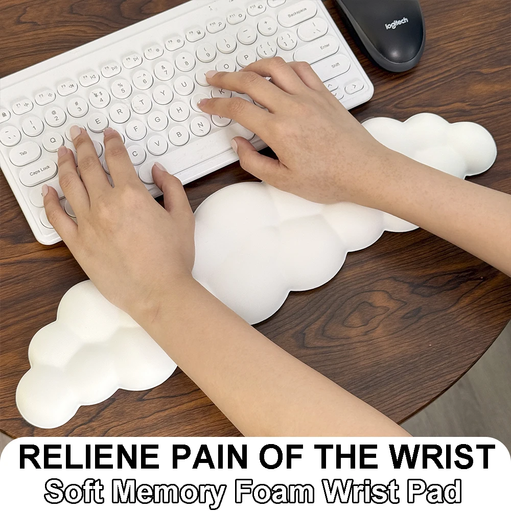 

Silicone Keyboard Cloud Wrist Rest with Leather Memory Foam Relax Wrist Keyboard Mouse Hand Mat Support Protector for Laptop