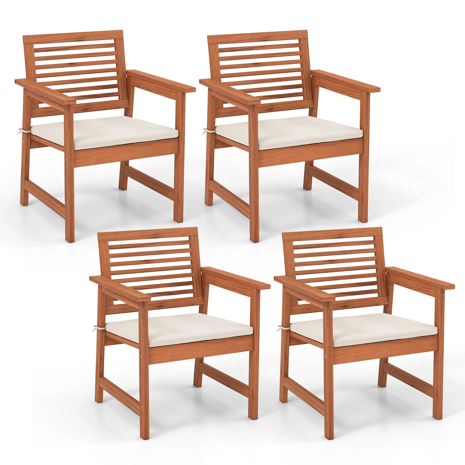 Set of 4 Outdoor Dining Chair Patio Solid Wood Chairs w/ Comfortable Cushions