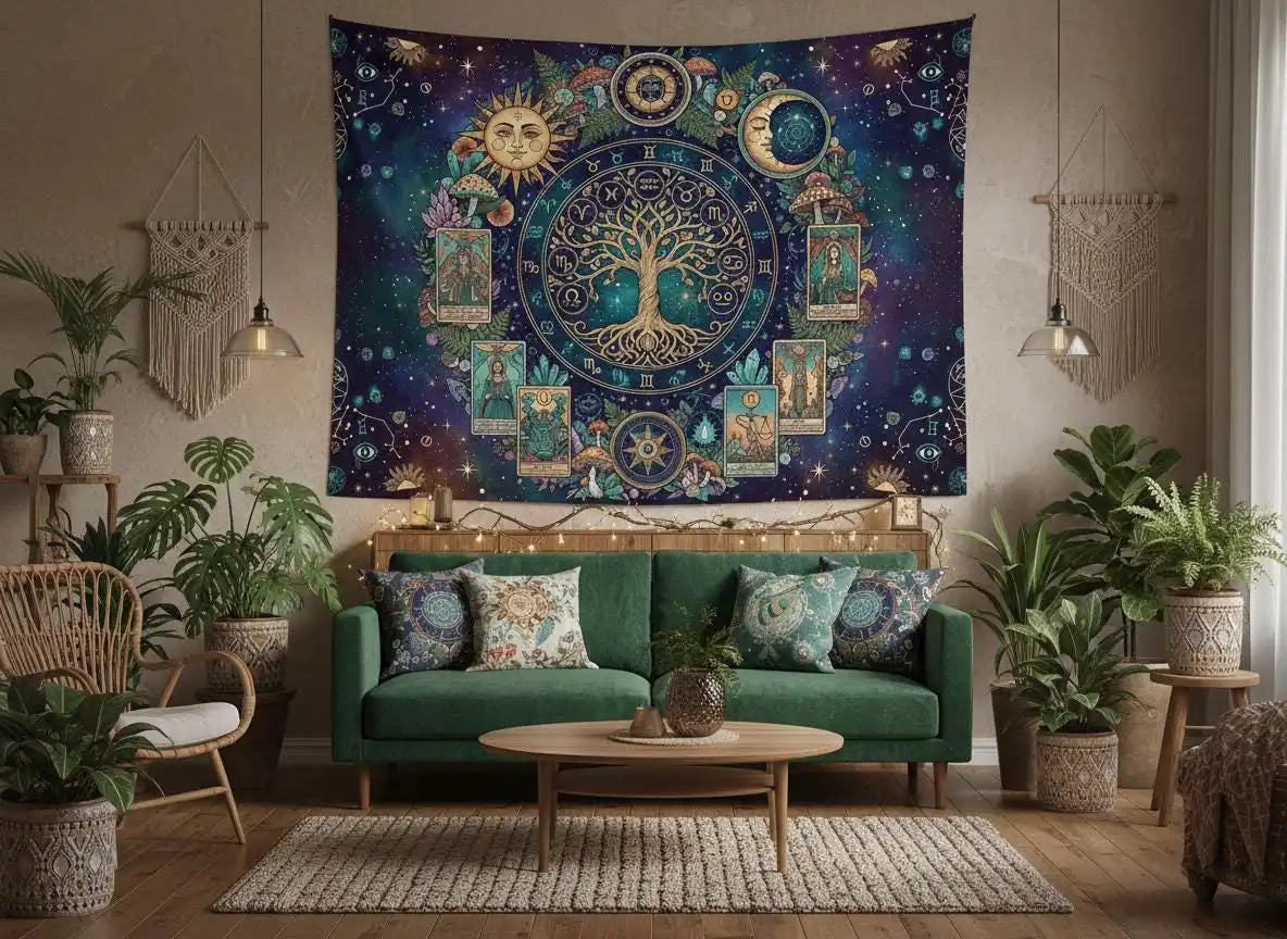VIKAMA Tarot Tree of Life Tapestry Constellation Astrology Background Cloth Mysterious Witch Wind Meditation Room Decoration