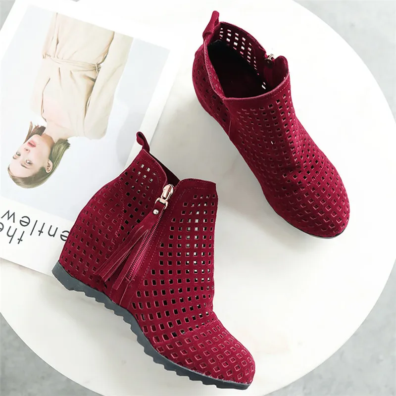 2024 New Women Summer Boots Flat Low Hidden Wedges Cutout Zip Bootas Ladies Dress Casual Shoes Hot Sale Size 34-43 Botas Mujer