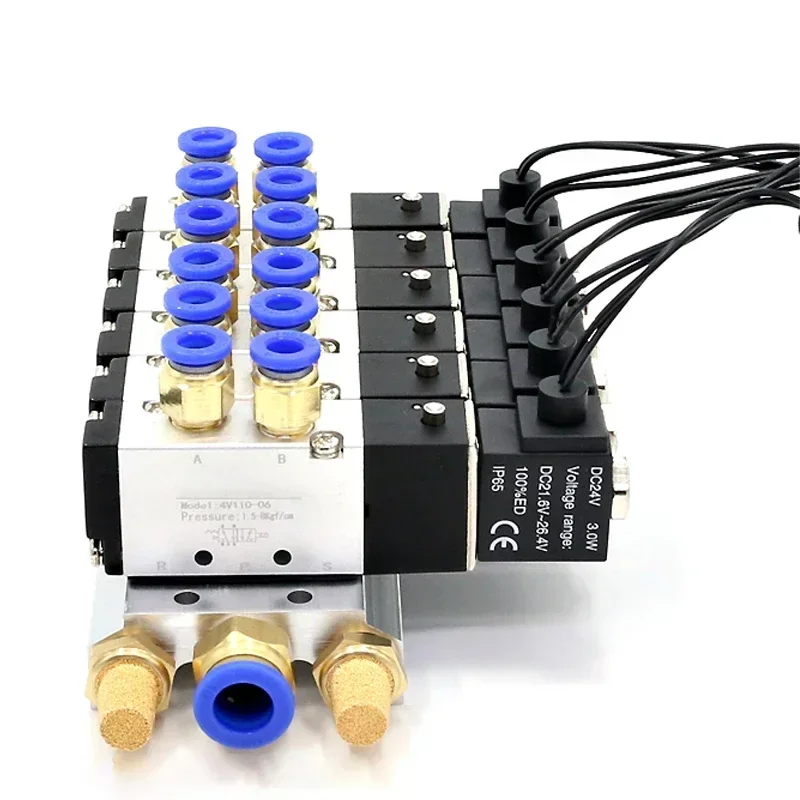 Solenoid Valve Multi-way Combination 4V110-06 Manifold Stations DC12V 24V AC220V With Fittings 5 port 2 position Solenoid Valves