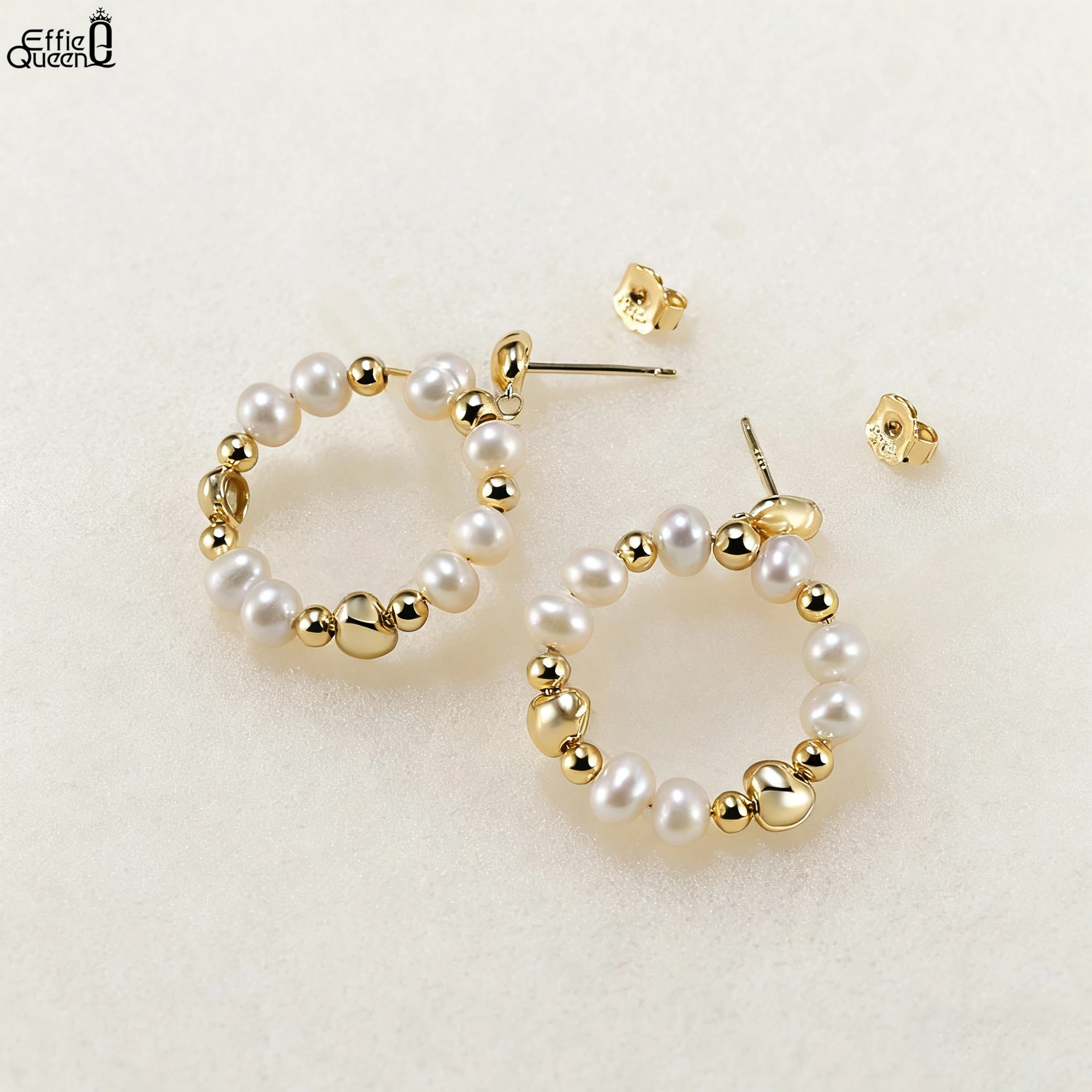 

Effie Queen S925 Sterling Silver Earrings 14k Gold Hoop Earring Pearl Strand Women's Jewelry Perfect Gift for Occasions GPE77