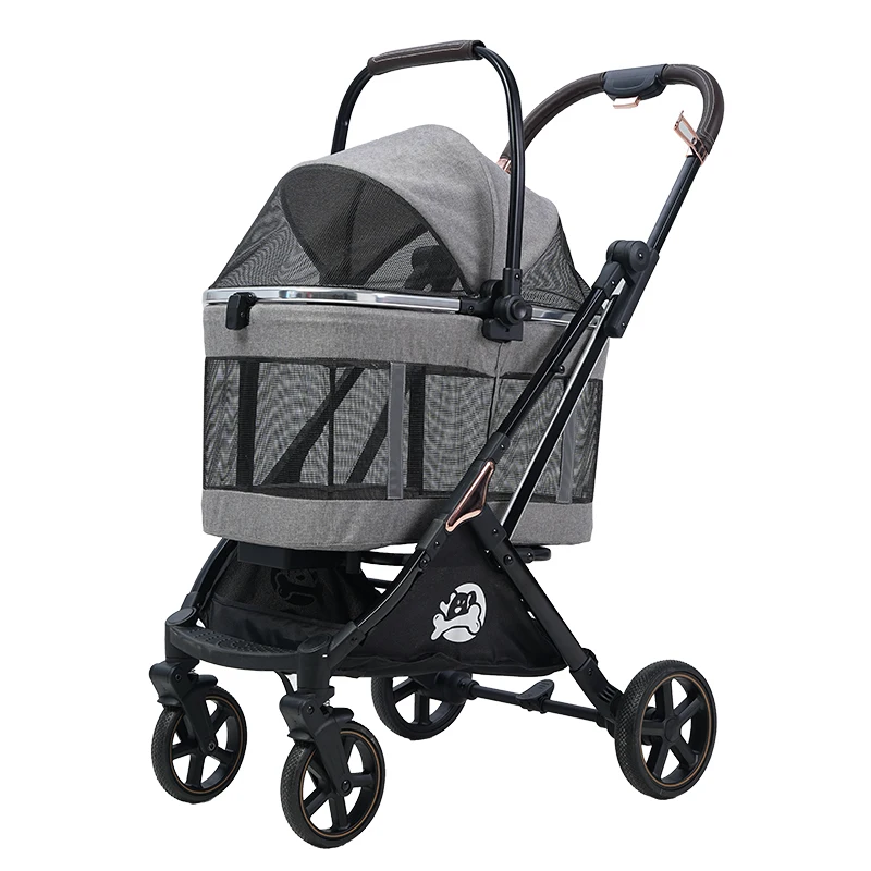 STLFSmall One-Key Folding Dog Stroller Aluminum Frame with 4 Wheels Made of Oxford Material