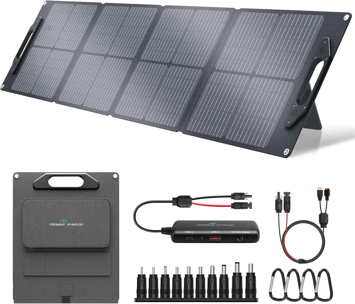 100W Portable Solar Panel with Adjustable Kickstands 22V MC4/12V DC/QC 3.0 USB-A USB-C(PD 60W)Foldable Solar Panel Charger