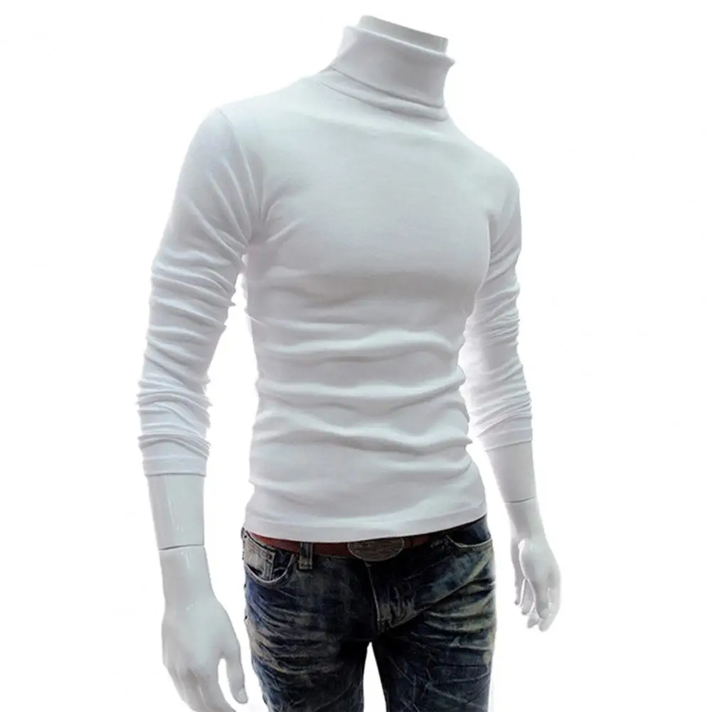 

Pullover Top Slim Fit Knitted Shirt Turtleneck Men Pullover Soft Solid Color Stretchy Knitted Shirt for Autumn Winter