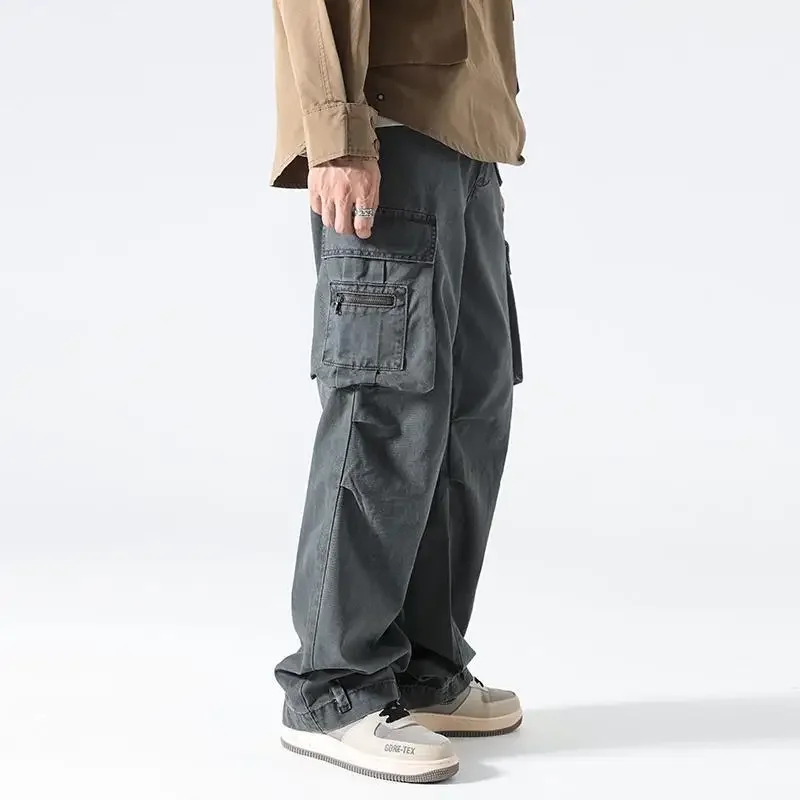 Trousers Man Straight Wide Khaki Cargo Pants for Men Multi Pocket Grey Multipockets Cheap Long Slacks Clothing Cotton Designer