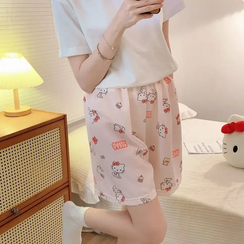 

Y2K Kawaii Sanrio Hello Kitty Pajama Anime Women's Cartoon Pants Soft Breathable Household Clothes High Waisted Shorts Girl Gift