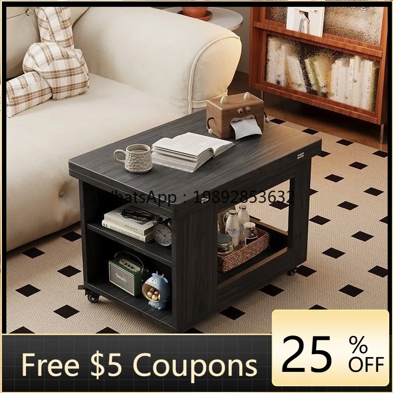 

LYY Vintage Style Coffee Table Mobile Side Table with Wheels Small Trolley Sofa Corner Table Foldable Rotating Living Room Solid