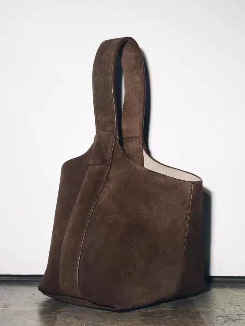 

Замшевые швейные нитки, женские сумки на плечо в стиле ретро, повседневные универсальные новые однотонные повседневные сумки большой емкости