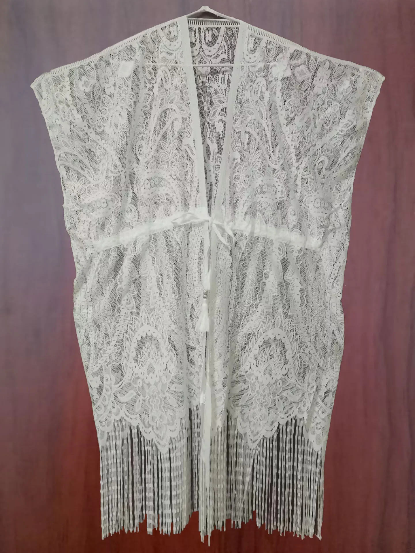 Supper พู่ Beach COVER UP ชุดผู้หญิงห้องน้ําทางออกยาวสีขาว Hollow OUT ชุดเชือกเสื้อสเวตเตอร์ถัก Beachwear บิกินี่ Coverup