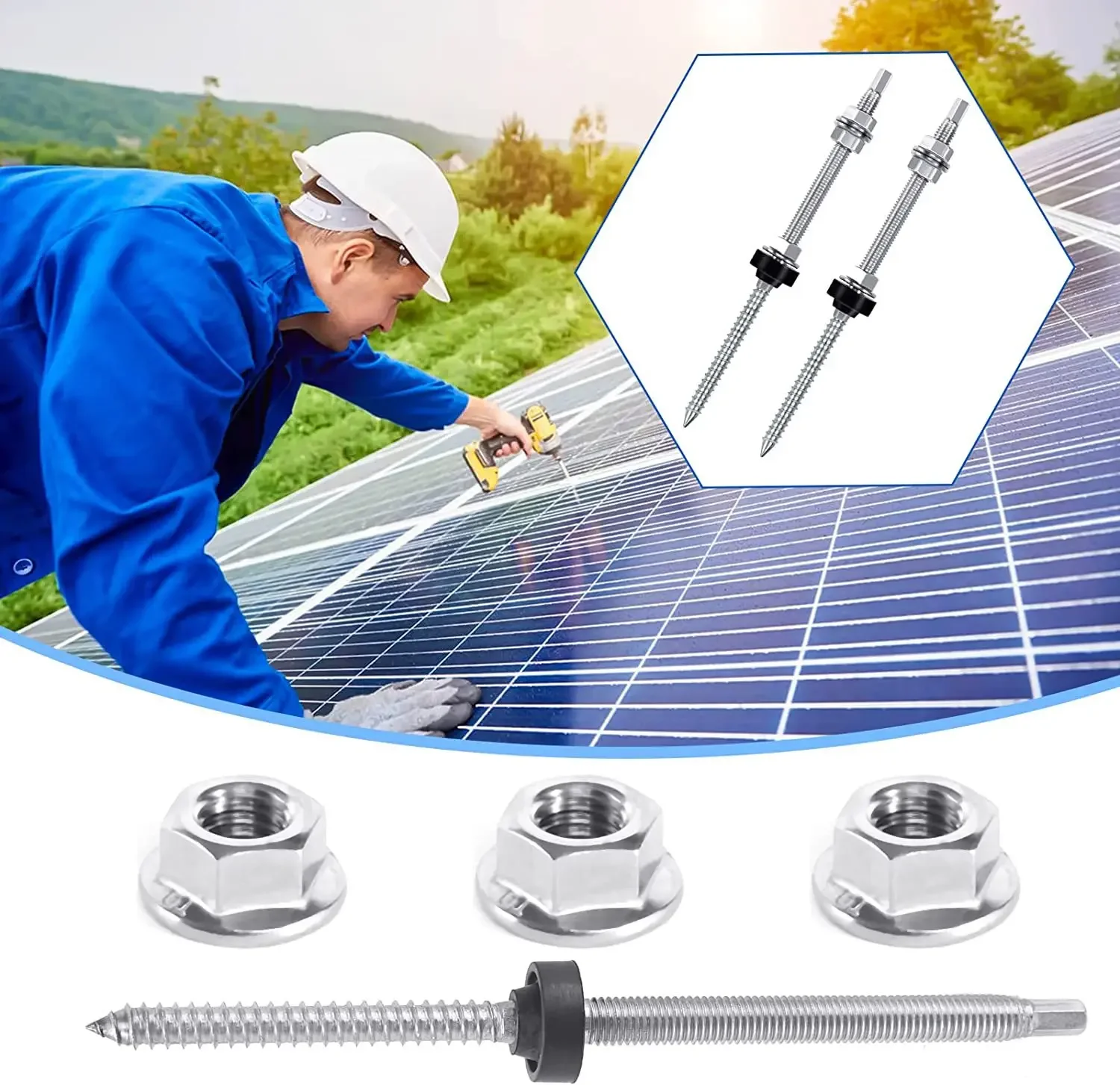 4Pcs Stainless Steel Solar Hanger Bolts with L Foot Mounting Solar Panel Height Adjustable for Photovoltaic Solar Hanger Bolts