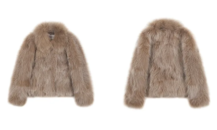 Women Faux Fox Fur Coats Solid Short Jackets Long Sleeves Turn Down Collar Open Stitch Loose Elegant Casual 2026 Autumn Winter