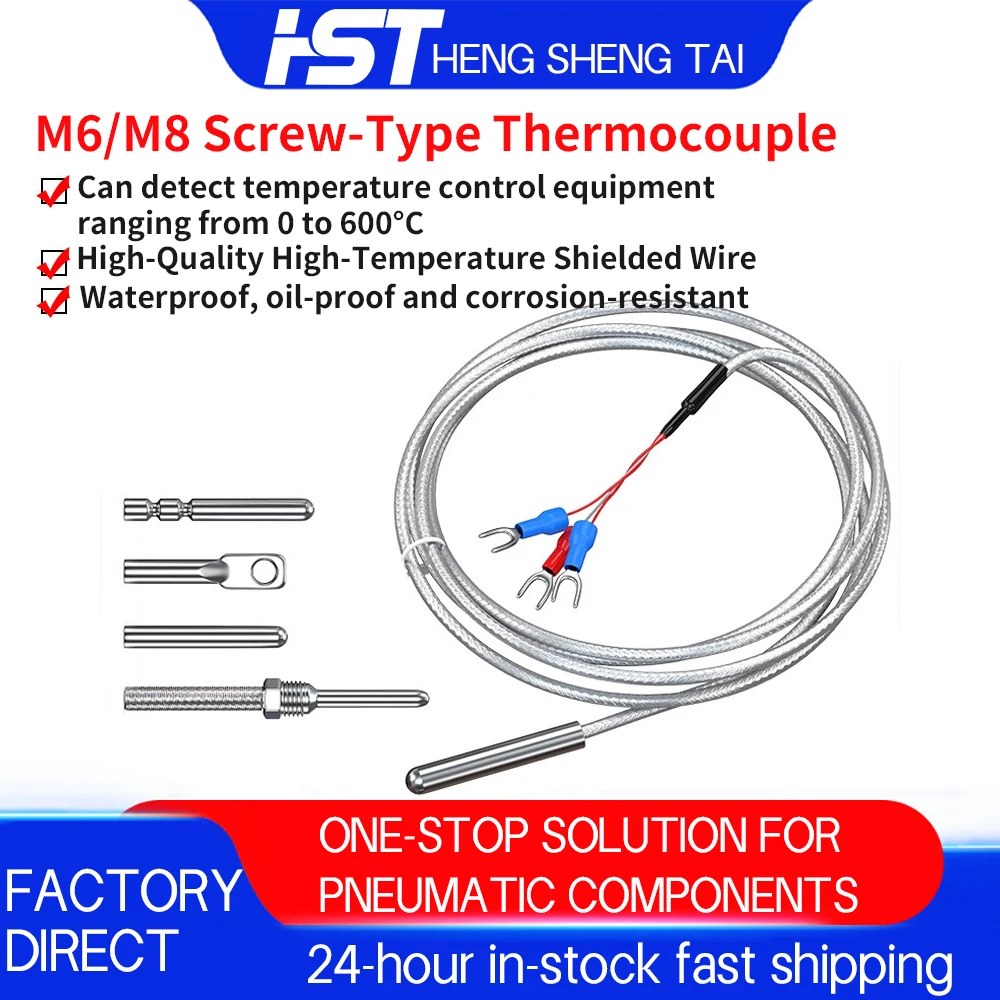 HST 10 Pieces Pack M6 M8 Screw Thermocouple K E Type Temperature Sensor Probe Wire for Industrial Temperature Controller Bulk