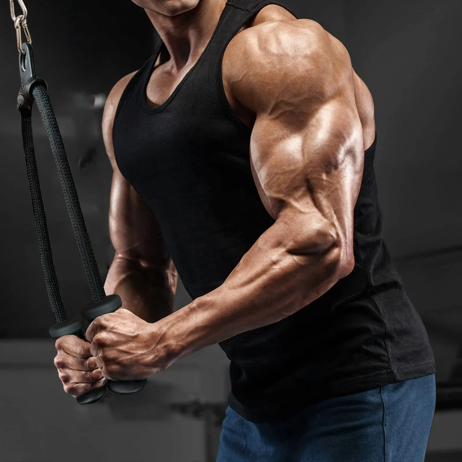 Cuerda de Fitness para bíceps y tríceps, asas de agarre extraíbles para gimnasio, polea con Cable, accesorio para máquina, barra de remo, mango de