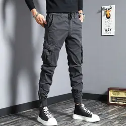 Harem Cargo Pants for Men Y2k Multi Pocket Fashion Navy Slacks Casual Slim Stretch Loose Stacked Outdoor Hip Hop Trousers Man Xl