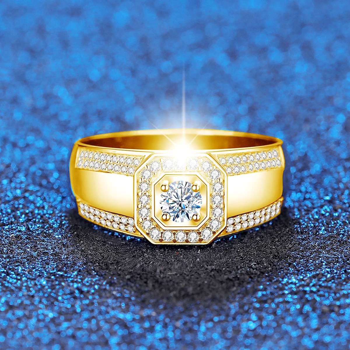 Schwere, runde 4 mm 0,3 ct Moissanit-Herrenringe mit Zertifikat, bestehen den Test, 100 % echtes 925er Silber, Hip-Hop-Männerschmuck, Zubehör im Angebot – Detail 2