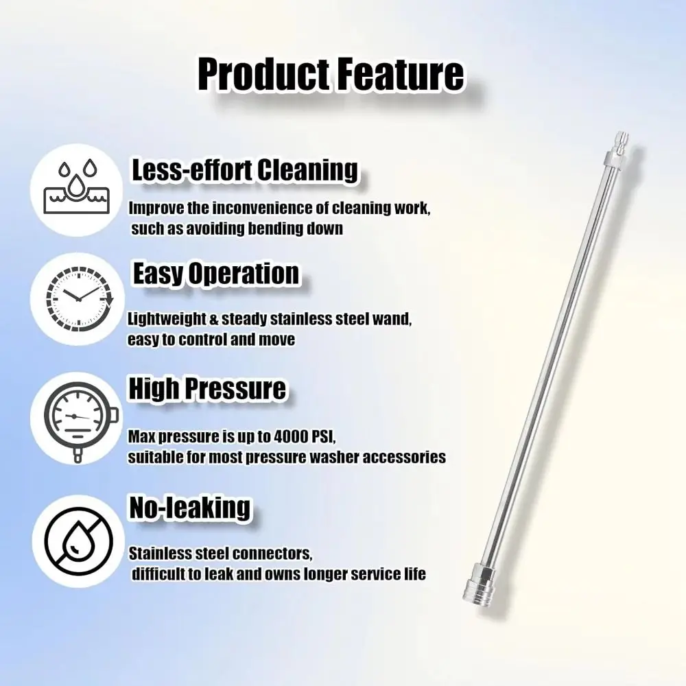 1Pcs 40cm Pressure Washer Extension Wand Stainless Steel Quick Connect Pressure Washer Spray Lance 1/4 Inch Quick Connector