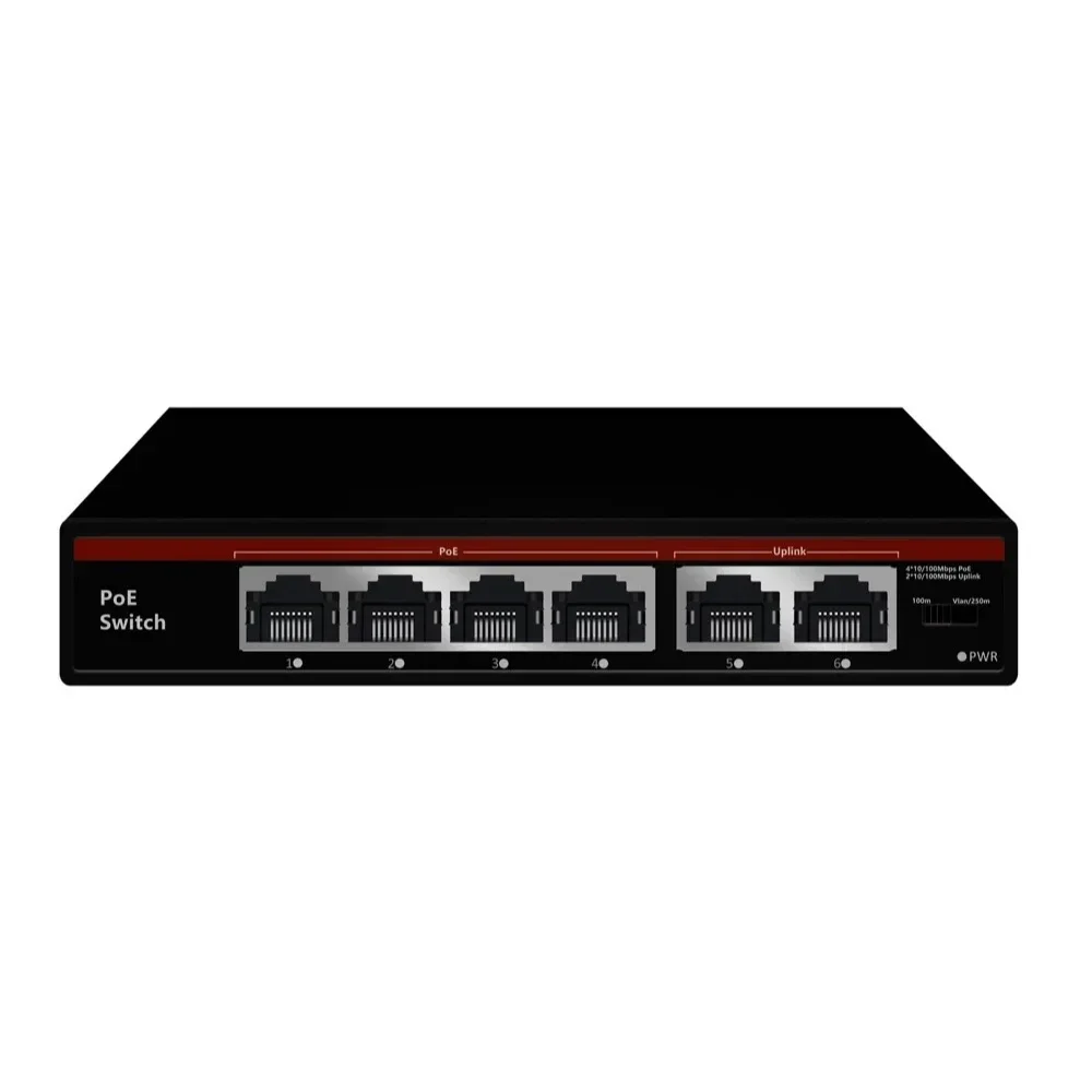 

New POE Switch 6-port 10/100Mbps AI Intelligent Ethernet Switch with 2 uplink RJ45 ports, suitable for IP cameras/wireless APs