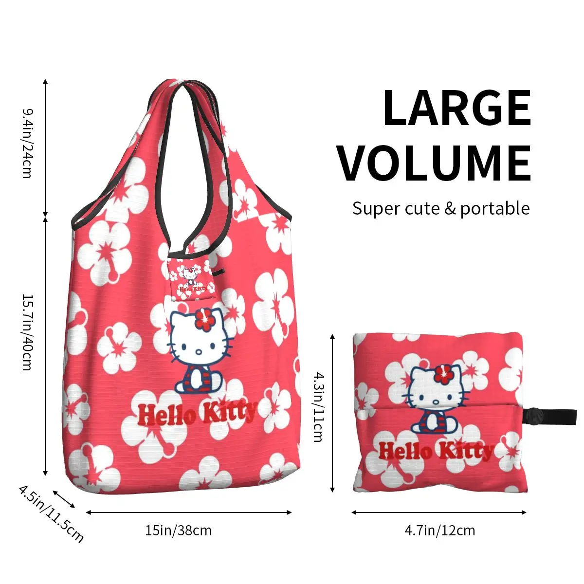 Kawaii Sanrio HelloKitty Cartoon Shopping Bags Reusable Grocery Eco Bags Large Capacity Recycling Bags Washable Handbag