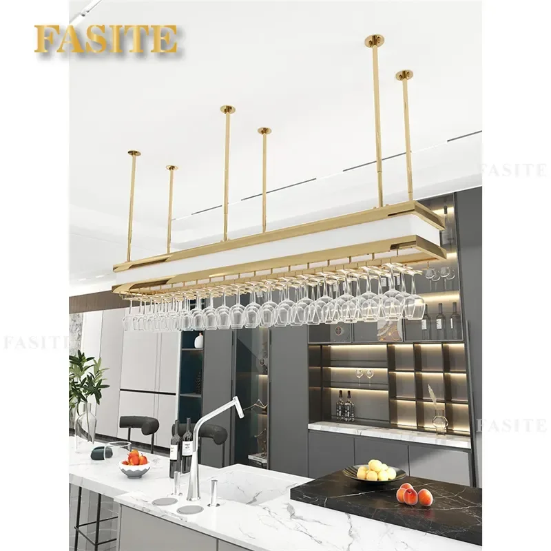 For Bar Counter Stainless Steel Wine Glass Rack Hanging Goblet Holder High End Luminous Display Cabinet Upside Down