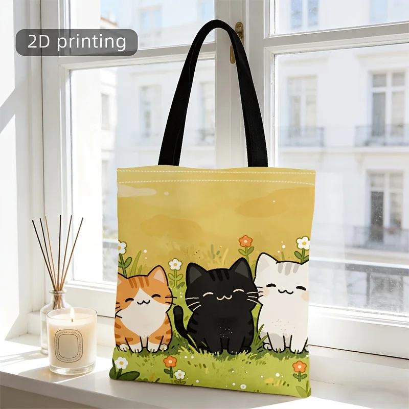 Crossbody and Handbag for Men and Women Cute Cartoon Cats on Grass Print Unisex Tote Crossbody Bag for Daily Commute Students