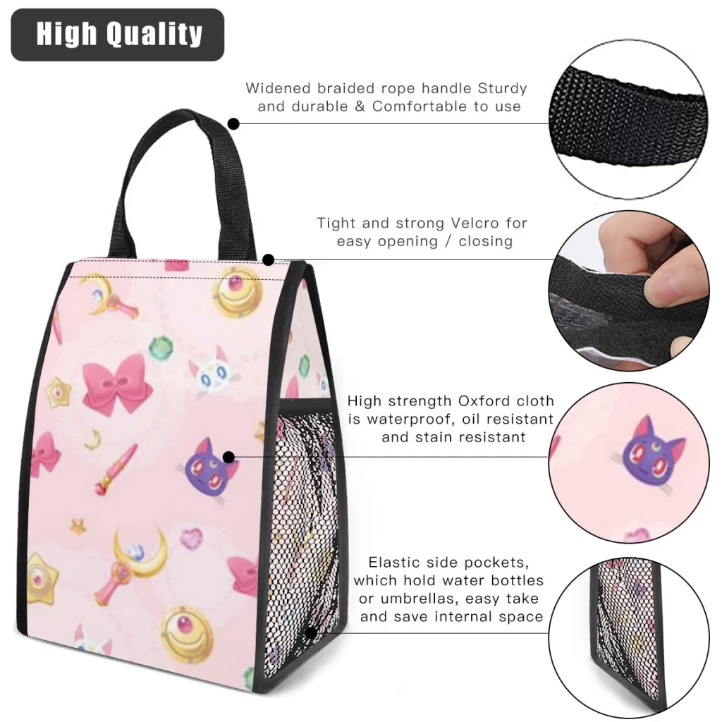 SAILOR-MOON  Lunch Box Women Resuable Leakproof Cooler Thermal Food Insulated Lunch Bag Kids School Children