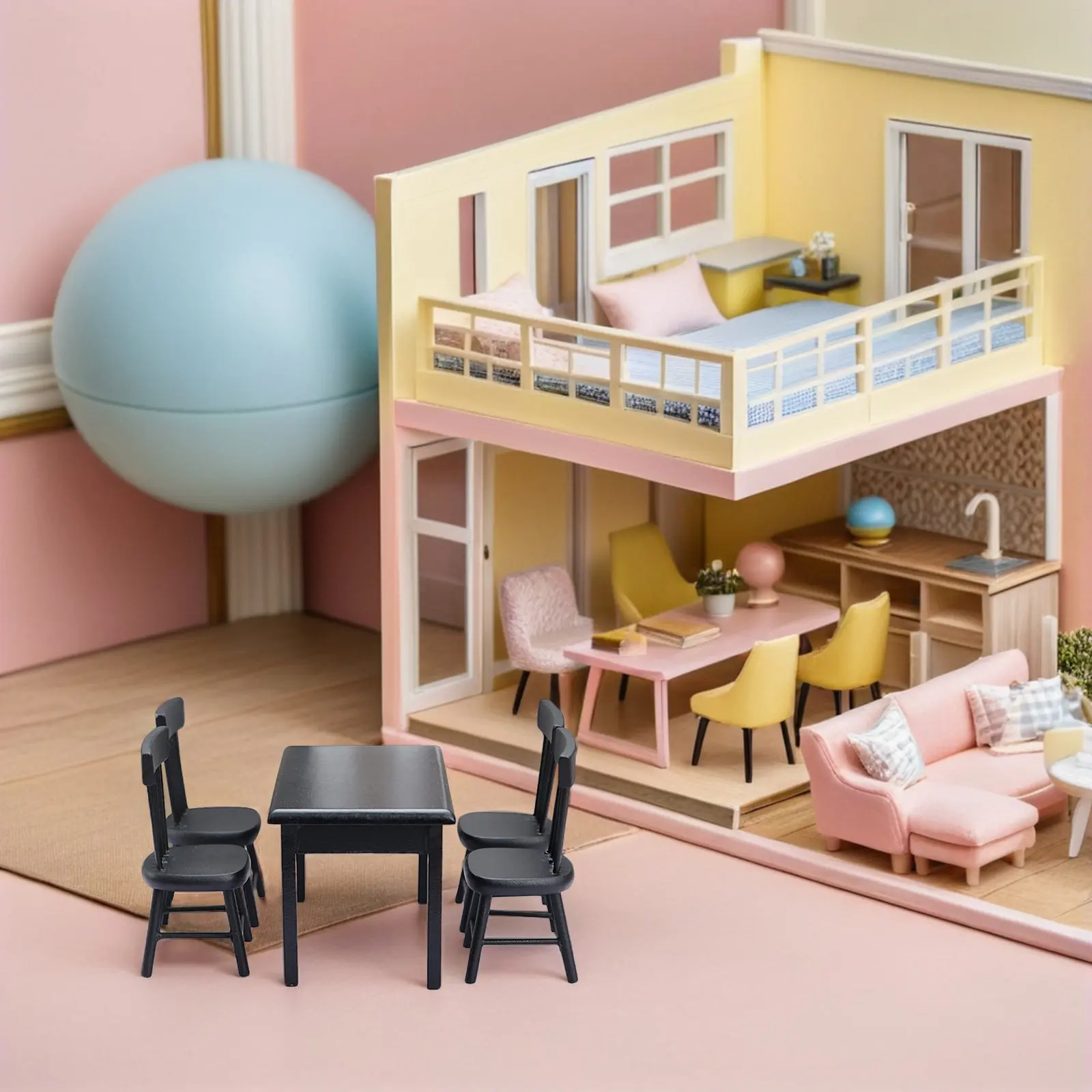 

5Pcs Miniature Table and Chairs Set for Dollhouse Accessories Realistic Crafted Tiny Furniture for Mini Garden Decor DIY