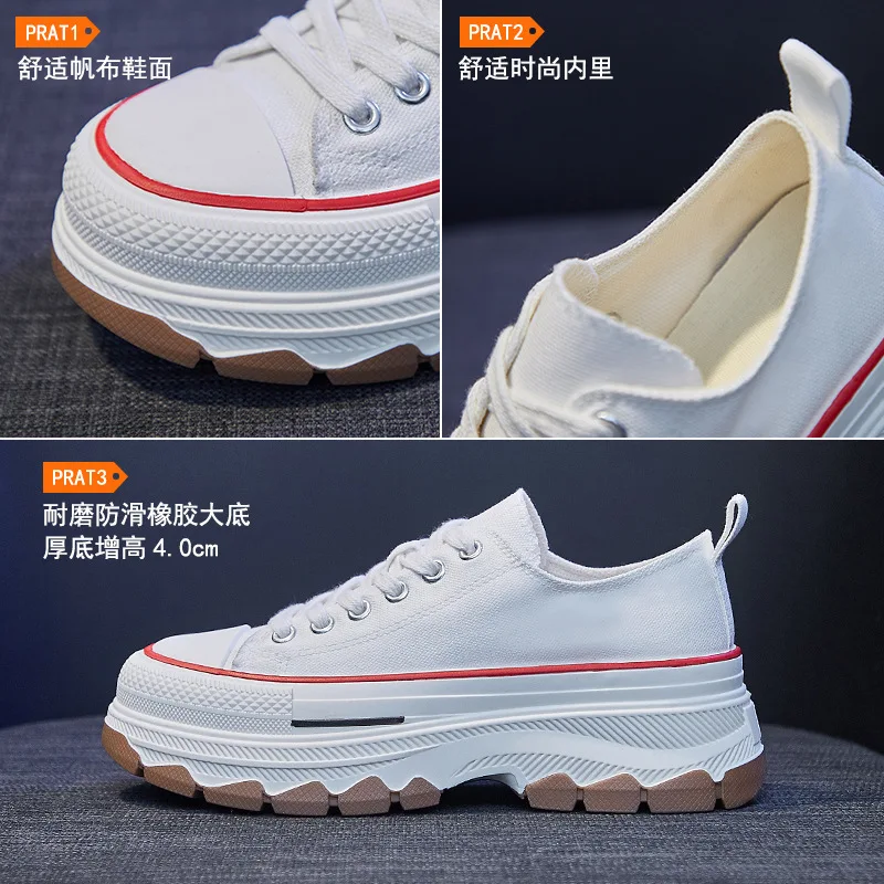 Korean Canvas Shoes Women 2023 Hot Sale Breathable Fashion Plate Shoes Heightened Casual Shoes Thick Bottom Sneakers for Women