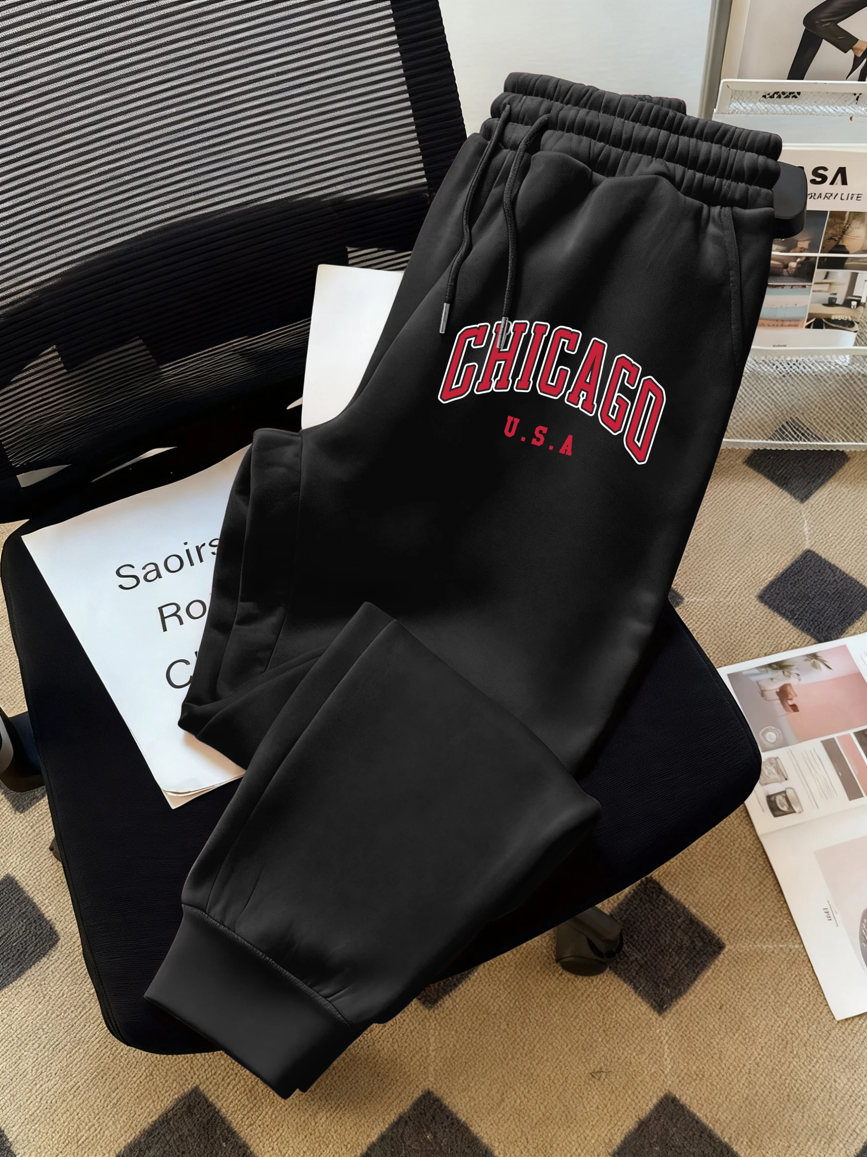 

I Will Go Usa Chicago Design Mens Retro Joggers Sweatpant All-Match Casual Autumn Man Pants Pocket Comfortable Sportpants Male