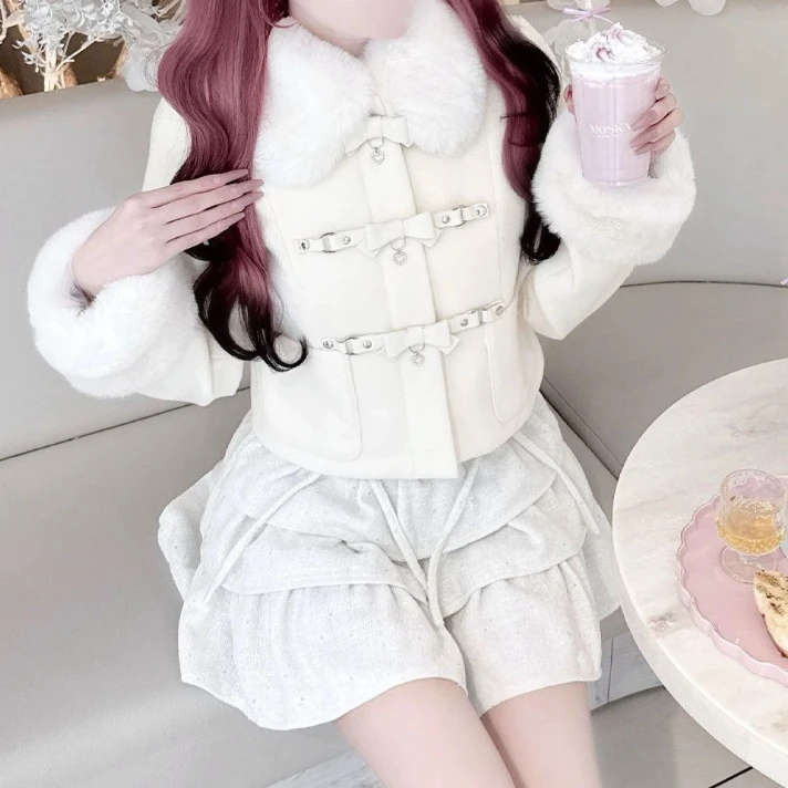 

Gagarich модная японская куртка 2026 в стиле Лолиты на меховой подкладке, короткая куртка с бантом и металлическими пуговицами, женское осенне-зимнее пальто