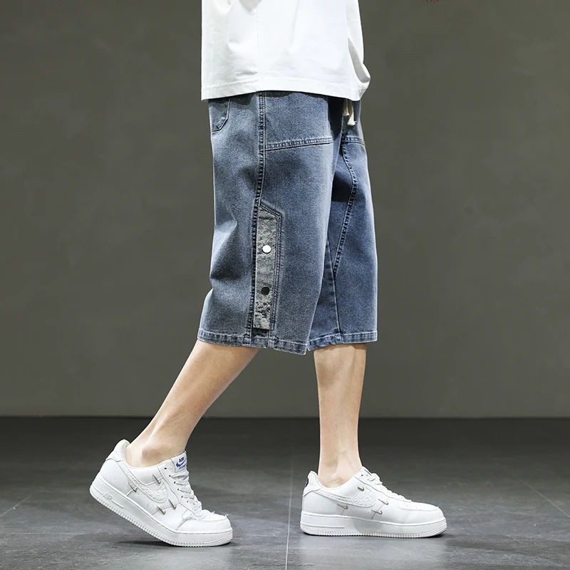 Korean Style Men's Long Shorts 3/4 Length Denim Bermuda Male Big Plus Large Size Jeans Fashion Below Knee Streetwear Loose Baggy view 5