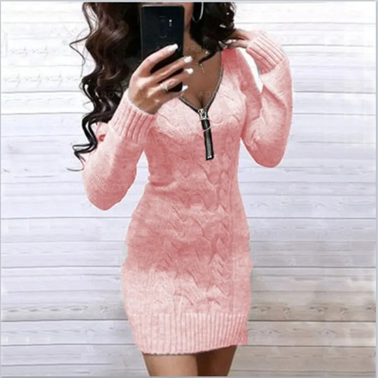 

2026 Women's New Fashion Trend Commuting Temperament Versatile Slim High Quality Slim Hot Girl Long Sleeve Knitted Dress Women