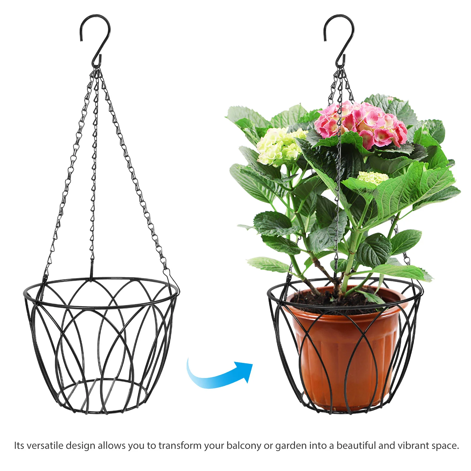 

Balcony Garden Hanging Pot Plant Holder Sturdy Iron Art Flowerpot Hanger Versatile Outdoor Planter Rack Hanging Flowerpot Holder