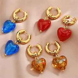 Light pink/Colorful enamel/Heart Pendant Female Earrings Clear/Blue ear buckle Girl Jewelry Gift Waiting Cocktail earrings