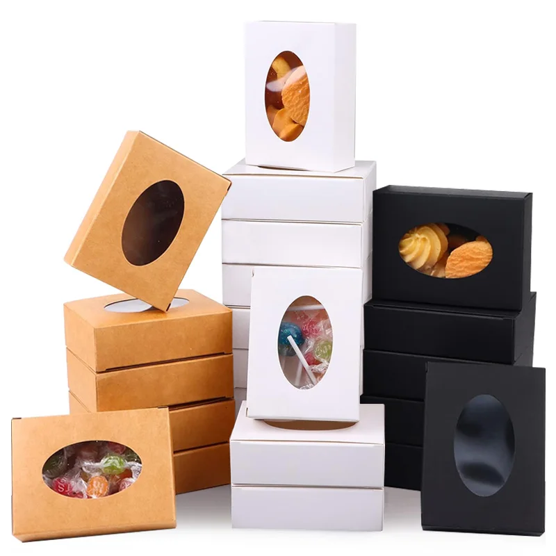 15/35 mini cajas de papel kraft con ventana, ideales para bodas, cumpleaños, fiestas, regalos de repostería y para entusiastas de la repostería.