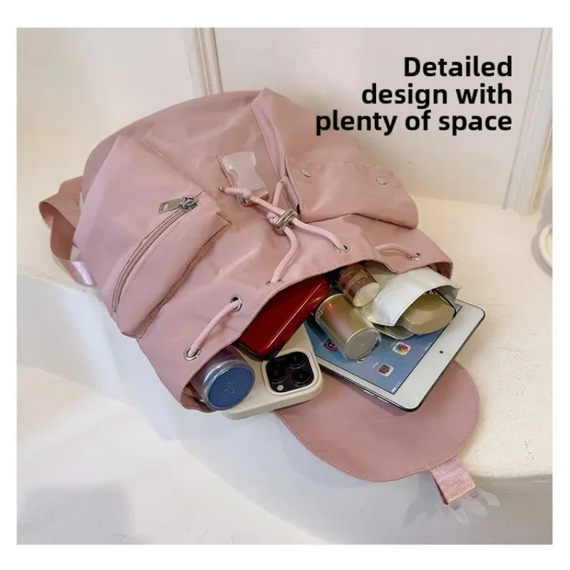 Casual Canvas Women's Bapa Versatile Summer New Sle Climbing Cuter Bapa Student Bookbag Soft Sewing Line Pure Color