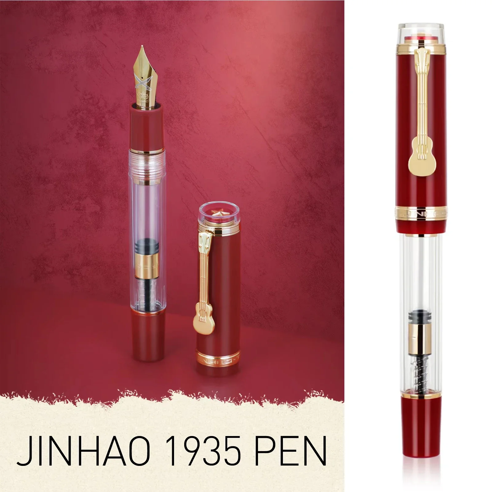 Imagem -05 - Jinhao-clipe de Guitarra de Luxo Caneta-tinteiro Canetas de Tinta Vermelha Transparente Escrita Escritório Escola Estacionária 0.5 0.7 mm Nib Tiandao 1935 Novo