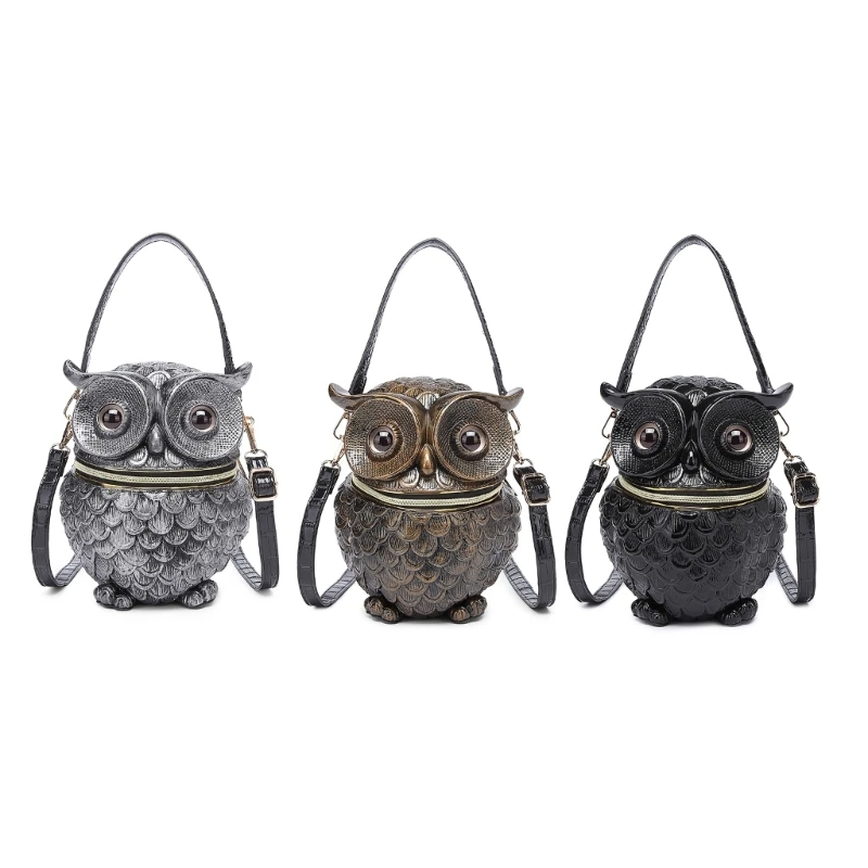 

Elegant Black Handbag with 3D Owl Embossing Shoulder Bag PU Crossbody Pack